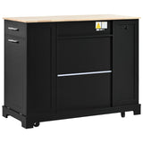 K&K Fluted Kitchen Island with Trash Can Storage Cabinet, Power Outlet, Internal Storage Rack, N707P221571B