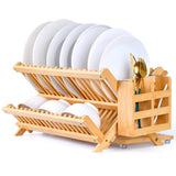 Bamboo Dish Rack, 3-Tier Foldable Wood Dish Drying Rack for Kitchen Counter Space-Saving Organizer 64622063