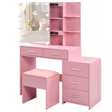 Pink particleboard with textured melamine finish, 5-drawer, 2-tier sliding door mirror cabinet, 55166870