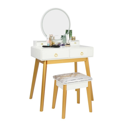 ZUN Bedroom Light Luxury Real Wood Dressing Table Simple Makeup Table With Lamp Three Color Adjustable 09999701