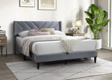 Elegant Modern Gray Velvet Upholstered Queen Size Bed Clean Lines Design Headboard 1pc Bedframe B011P238925
