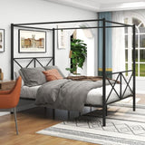 Metal Canopy Bed Frame, Platform Bed Frame Queen with X Shaped Frame Queen Black 91103073