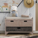 ZUN Storage Bench with Removable Basket and 2 Drawers, Fully Assembled Shoe Bench with Removable Cushion 20282827