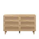 51.18"6-Drawers Rattan Storage Cabinet Rattan Drawer with White Drawer Slides,for Bedroom,Living W757P162760