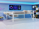Full Size Metal Loft Bed with Built-in Desk & LED Light Strip, White Loft Bed Frame with Safety W1935P463341