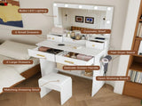 Makeup Vanity Desk with 9 Hollywood Bulbs,with a large mirror, featuring 4 drawers and 1 open W509P556492