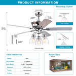 ZUN 52-in Farmhouse Glass Shade 5-Blade Reversible Ceiling Fan with Light Kit and Remote - 52 Inches For W1592P154474