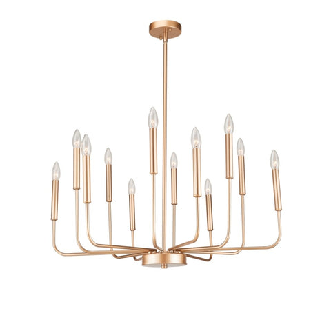 ZUN 12-Light Modern Gold Farmhouse Iron Chandelier, Adjustable Height E12 Bulb, Classic Candle Hanging W2877P217816