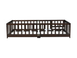 Twin Size Floor Bed with Fence and Door,Rubber Wood Floor Bed with Safety Guardrails,Espresso W504P429279