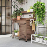 Dark Brown Outdoor Potting Bench with Storage Cabinet,Sink and Faucet ,Hooks 94600135