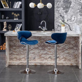 Masaccio Velvet Upholstered Adjustable Swivel Barstool, Set of 2, Blue T2574P164844