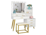 Large Vanity Set with 9 LED Bulbs, Makeup Table with Cushioned Stool, 3 Storage Shelves 4 Drawers, 99526717