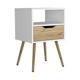 Nightstand 25"H, Superior Top, Four Legs, One Open Shelf, One Drawer, White / Light Oak B097132997