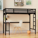 ZUN Twin Metal Loft Bed with Desk, Ladder and Guardrails,bookdesk under bed , Black W1676105932