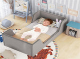 Gray Upholstered Toddler Bed Velvet Wooden Slat Frame for Kids No Mattress 56376470