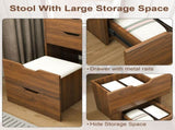 3-in-1 Vanity Desk with Lighted Mirror & Stool, Flip Top Makeup Dressing Table, Compact Storage for W2699P478802