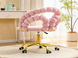 Pink Velvet Bubble Vanity Chair with Gold Base, 360&deg Swivel Height Adjustable Ergonomic Accent W3875P446136