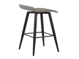 Contemporary Fixed-Height Bar Stool in Black Steel and Grey Faux Leather - Set of 2 B202P222130