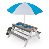 ZUN 3-in-1 Kids Outdoor Wooden Picnic Table With Umbrella, Convertible Sand & Wate, Gray ASTM & CPSIA W1390104709