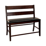 Transitional Style Cherry Finish Wooden Counter Height Bench with Backrest Faux leather Upholstered B011P217893