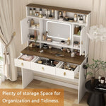 ZUN Farmhouse Dressing Table Makeup Table, 43" Wide Dressing Table with Lighted Mirror and Makeup W1321P196445