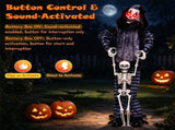 70" Life Size Animated Halloween Clown Prop with Lifted Skeleton, Glowing Red Eyes, Sound & Button 53279827