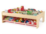 Kids Wooden Train Table with 94PCS Accessories, 2 Reversible Tabletops & 3 Fabric Storage Drawers 88738761