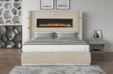 Upholstery Wooden Queen Bed with Ambient lighting in Beige Velvet Finish B00977491
