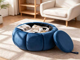 Pumpkin Shaped Velvet Storage Ottoman, Multi-Functional Foot Rest Stool with Hidden Storage, Flip 86600516
