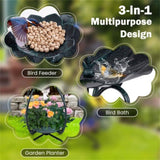 ZUN Dark green Solar Bird Bath Feeder Combo with Flower Planter Pedestal and Solar Lights 41401767