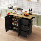 ZUN 45.4" Farmhouse Black Rolling Kitchen Cart on Wheels with Storage Cabinet, Mobile Kitchen Island W2557P180166