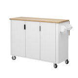 K&K 51" Fluted Kitchen Island with Drop Leaf, Farmhouse Accent Kitchen Island on Wheels with N707P221446W