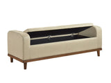 Mid-Century Modern Lift Top Storage Bench 1pc Light Brown Upholstered Tufted Solid Wood Walnut B011P169816
