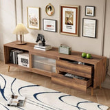 Modern TV Stand for 75" TV, TV Console with 2 Glass Doors, Entertainment Center with 2 Drawers & N710P222776P