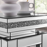Mirrored End Table Square with Crystals Inlay, 2-Tier Modern Small Sofa Table with Storage, Silver W1005P249023