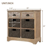 Rustic Storage Cabinet with Two Drawers and Four Classic Rattan Basket for Dining Room/Living Room 94374458