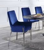 Set of 2 Blue Velvet Upholstered Side Chairs in Mirrored Silver Finish B016P324715