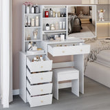 37" Middle Size Left Bedside Cabinet Vanity Table Cushioned Stool, Extra Large Right sliding W3258P293197