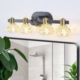 Vintage 4-Light Wall Sconce with Clear Crystal Shades, Black Iron Finish Vanity Light Fixture for W1340P206719
