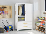 White Metal Wardrobe Closet with 2 Doors and Drawers, 71 Tall Storage Cabinet for Bedroom, T2398P480393