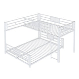 L-shaped Metal Twin over Full Size Bunk Bed, White N709P196510K