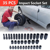 35PC 1/2-Inch Impact Socket Set 6 Point Metric Size 8-32mm,Drive Deep Spindle Axle Nut Impact Socket 34403572