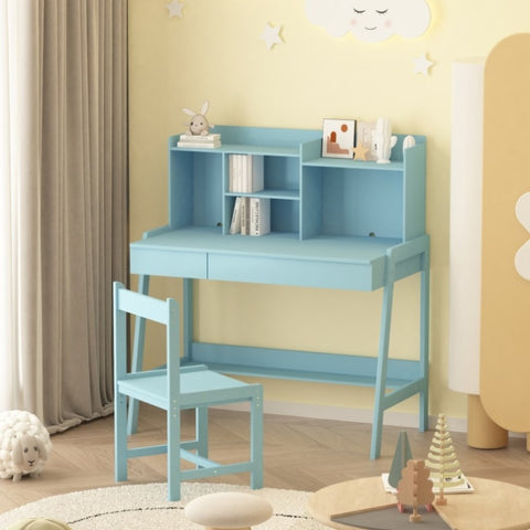 ZUN Modern classic desk, children's desk, solid wood desk, bedroom boy and girl family desk and chair W679126464