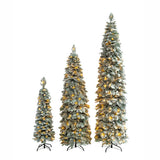 8FT, 6FT, 4FT Pre-Lit Pencil Christmas Trees, Set of 3 Flocked Fir Slim Christmas Trees, Xmas 19997453