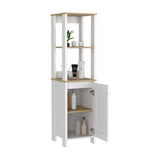 Linen Single Door Cabinet 59" H, Two Interior Shelves, Two Open Shelves, Light Oak / White B097133250