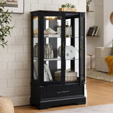 Lighted Glass Curio Cabinet with Adjustable Shelves - Elegant 2-Door Display Cabinet & Built-in W1758P297549