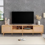 ZUN Rattan TV Stand for TVs up to 85'', Modern Farmhouse Media Console, Entertainment Center with Solid WF316678AAP