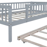 Twin Size Wood Daybed with Trundle and Fence Guardrails, Gray WF301862AAE