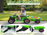 2 in 1 Kids Ride On ATV with Removable Trailer, 6V Electric Quad for Toddlers Ages 3 Green 27828029