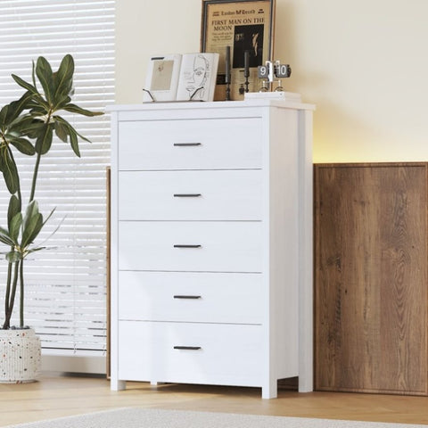 ZUN Retro American Country Style Wooden Dresser with 5 Drawer, Storage Cabinet for Bedroom, White N733P207094K